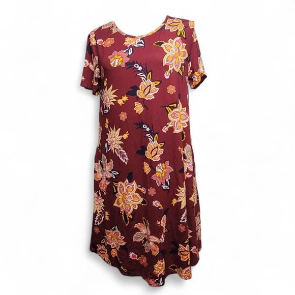 Dresses & Skirts - Levaca Dress Women's Medium Red Floral Pockets Casual Jersey Stretch Flowy NWT